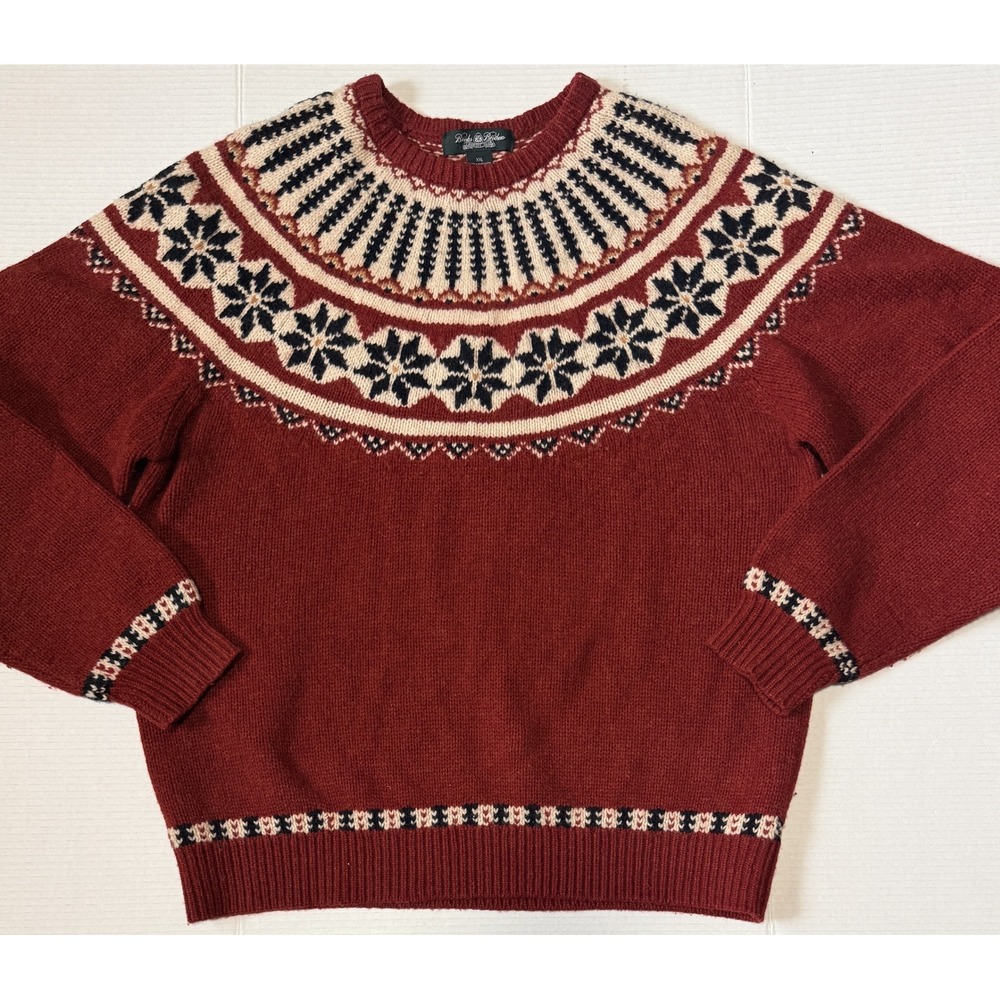 BROOKS BROTHERS - Men's Sweater - Red Fair Isle Lambswool Crewneck - Size XXL
